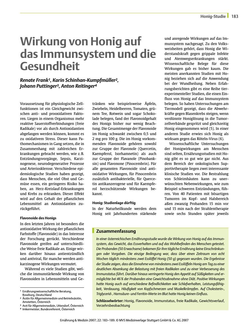 Vorschauseite 1: Wirkung von Honig auf das Immunsystem und die Gesundheit