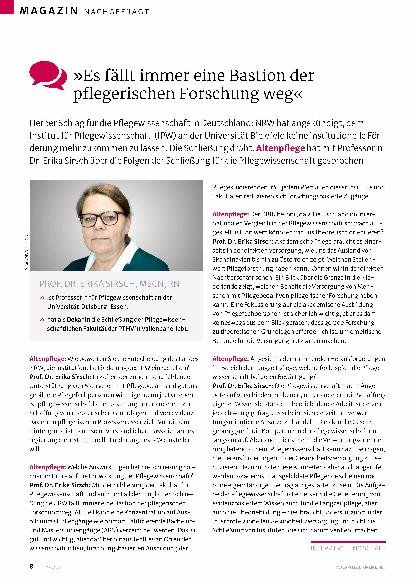 Vorschauseite 1: "Es fällt immer eine Bastion der pflegerischen Forschung weg"
