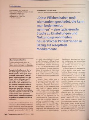 Vorschauseite 1: „Diese Pillchen haben noch niemandem geschadet, die kann man bedenkenlos nehmen" - eine typisierende Studie zu Einstellungen und Nutzungsgewohnheiten hausärztlicher Patientinnen i…