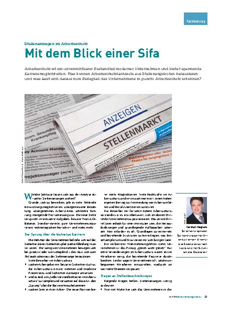 Vorschauseite 1: Stellenanzeigen im Arbeitsschutz Mit dem Blick einer Sifa