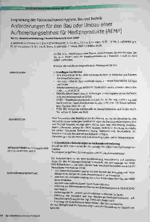 Vorschauseite 1: Empfehlung des Fachausschusses Hygiene, Bau und Technik Anforderungen für den Bau oder Umbau einer Aufbereitungseinheit für Medizinprodukte (AEMP)