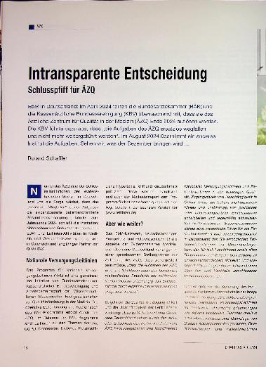 Vorschauseite 1: ÄZQ Intransparente Entscheidung Schlusspfiff für ÄZQ