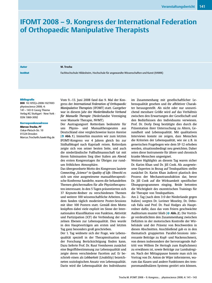 Vorschauseite 1: IFOMT 2008 – 9. Kongress der International Federation of Orthopaedic Manipulative Therapists