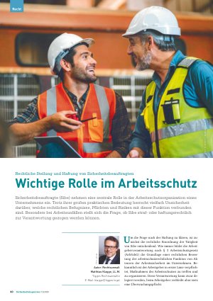 Vorschauseite 1: Rechtliche Stellung und Haftung von Sicherheitsbeauftragten Wichtige Rolle im Arbeitsschutz