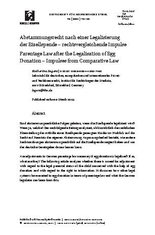 Vorschauseite 1: Abstammungsrecht nach einer Legalisierung der Eizellspende – rechtsvergleichende Impulse