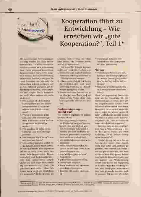 Vorschauseite 1: Kooperation führt zu Entwicklung - Wie erreichen wir „gute Kooperation?", Teil 1