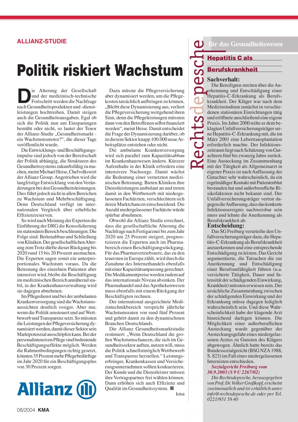 Vorschauseite 1: Politik riskiert Wachstum