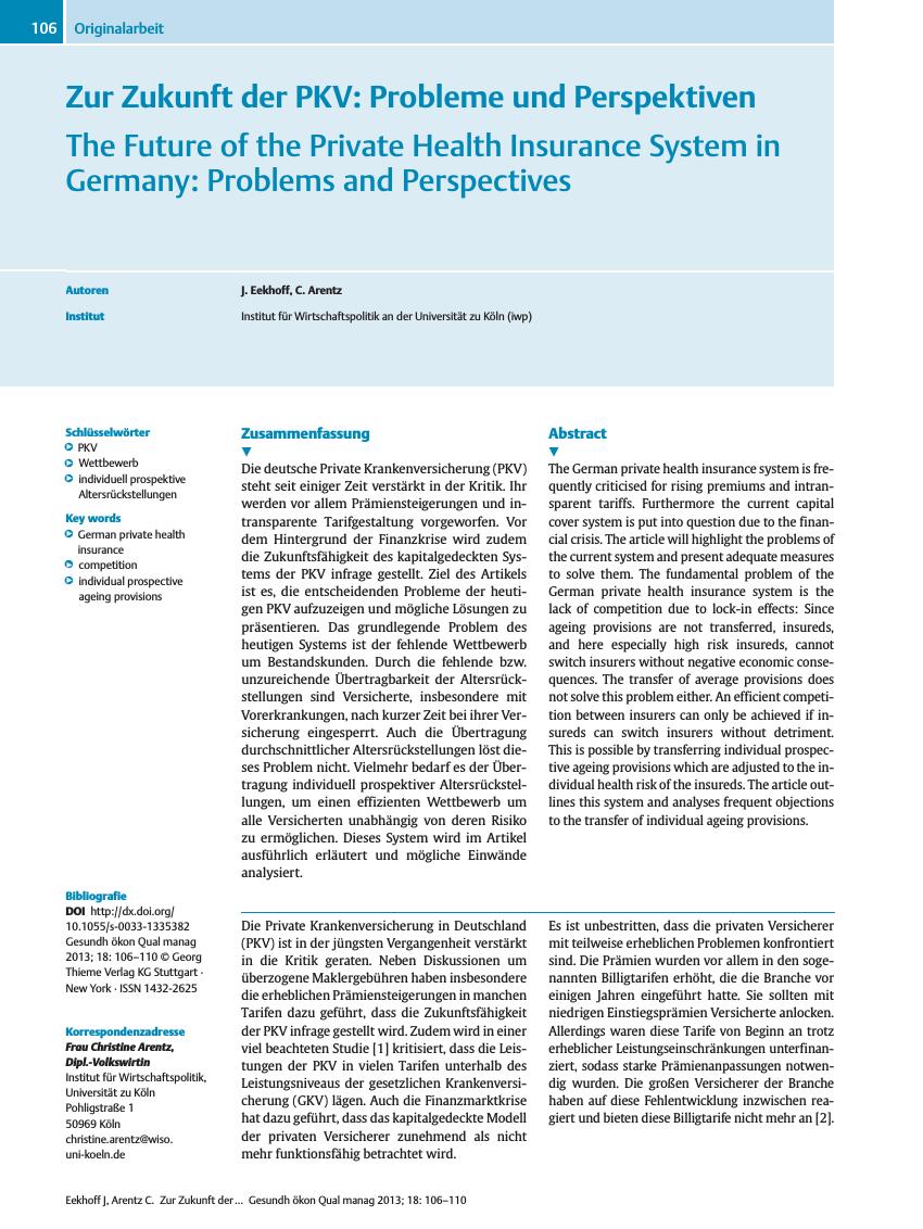 Vorschauseite 1: Zur Zukunft der PKV: Probleme und Perspektiven