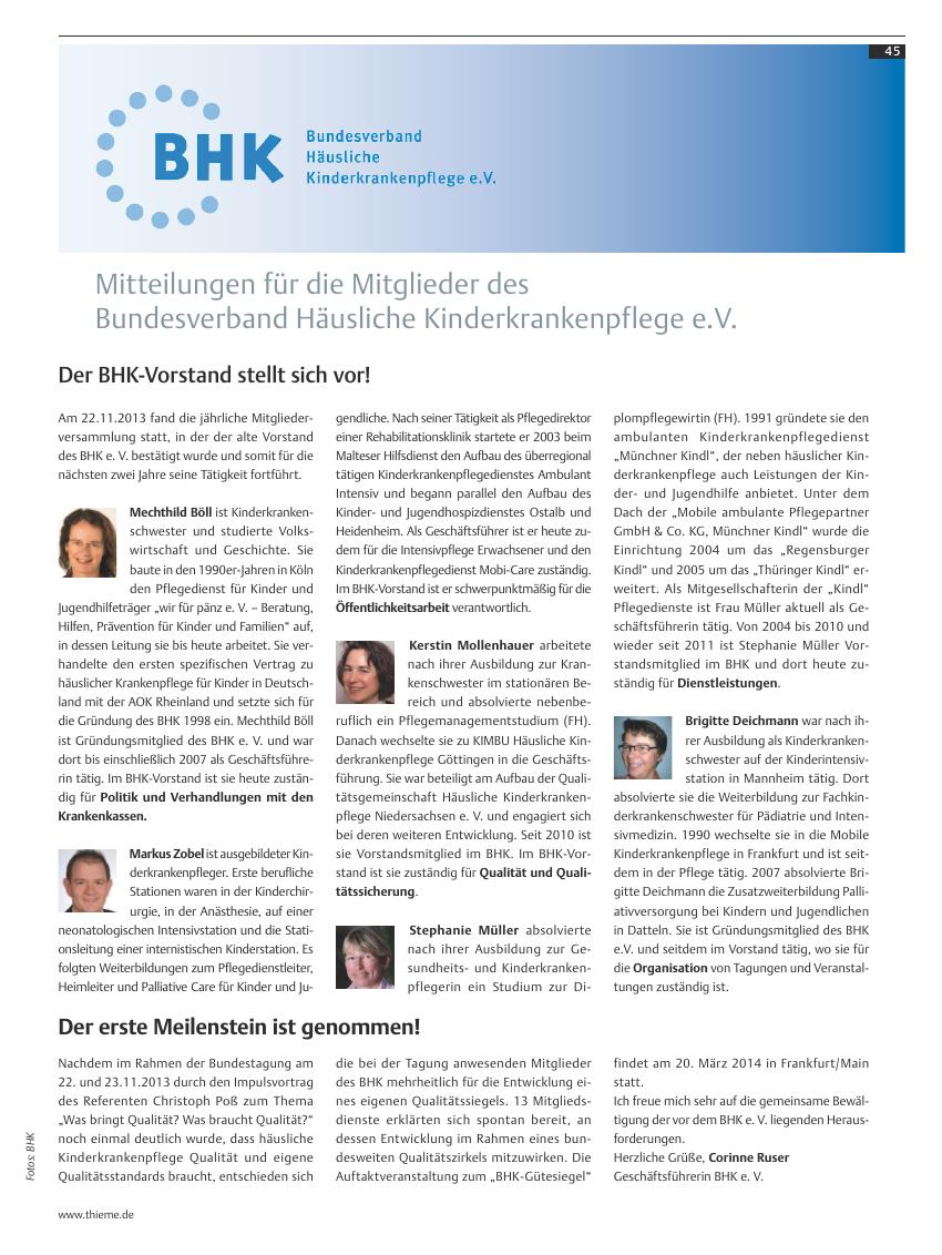 Vorschauseite 1: Mitteilungen für die Mitglieder des Bundesverband Häusliche Kinderkrankenpflege e.V.