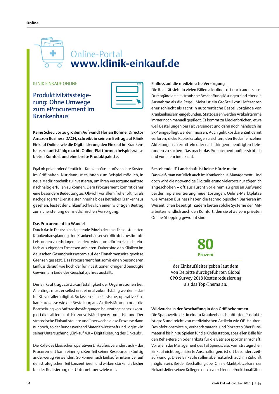 Vorschauseite 1: Klinik Einkauf Online: Produktivitätssteigerung: Ohne Umwege zum eProcurement im Krankenhaus