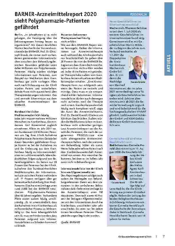 Vorschauseite 1: BARMER-Arzneimittelreport 2020 sieht Polypharmazie-Patienten gefährdet.