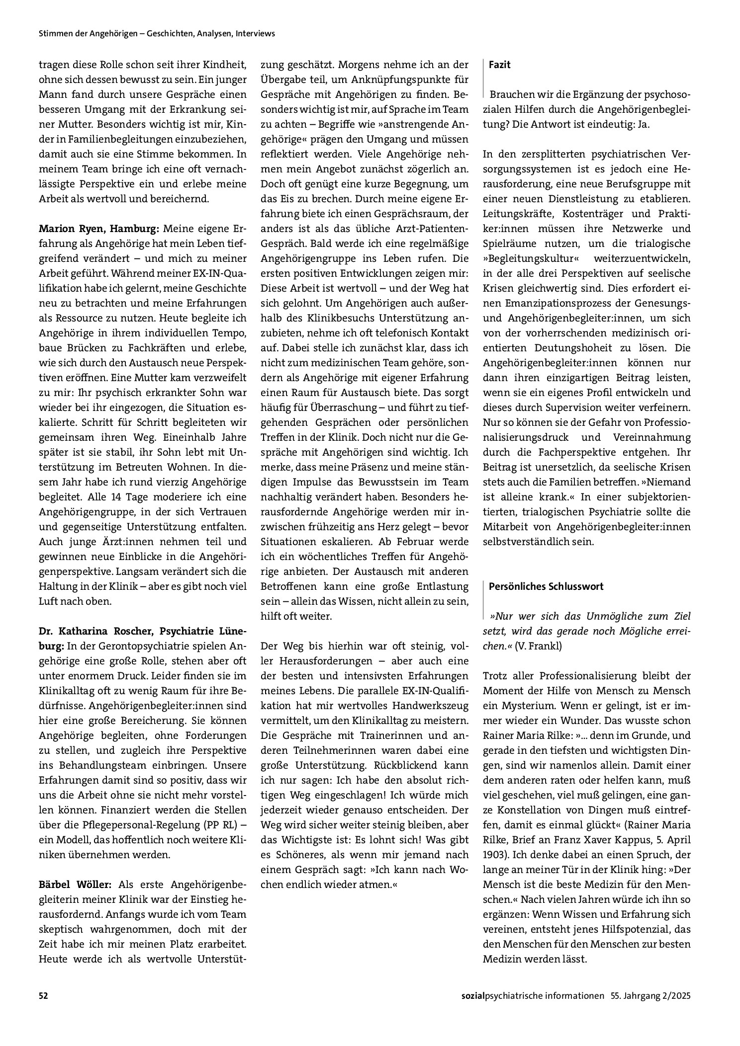 Vorschauseite 4: „Dem eigenen Leben die Hand leise wieder hinhalten“ – Resilienzförderung in der Psychiatrie für Angehörige durch Angehörige: Die Angehörigenbegleitung
