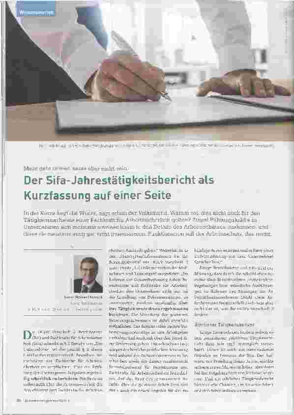 Vorschauseite 1: Mehr geht immer, muss aber nicht sein Der Sifa-Jahrestätigkeitsbericht als Kurzfassung auf einer Seite