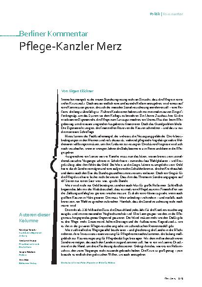 Vorschauseite 1: Pflege-Kanzler Merz
