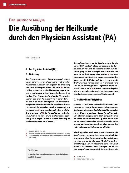 Vorschauseite 1: Die Ausübung der Heilkunde durch den Physician Assistant (PA)