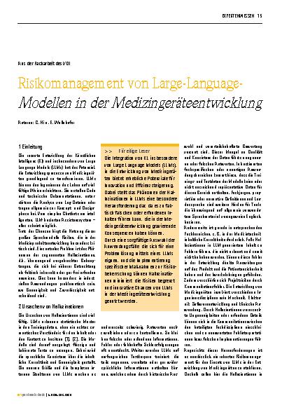 Vorschauseite 1: Risikomanagement von Large-Language-Modellen in der Medizingeräteentwicklung