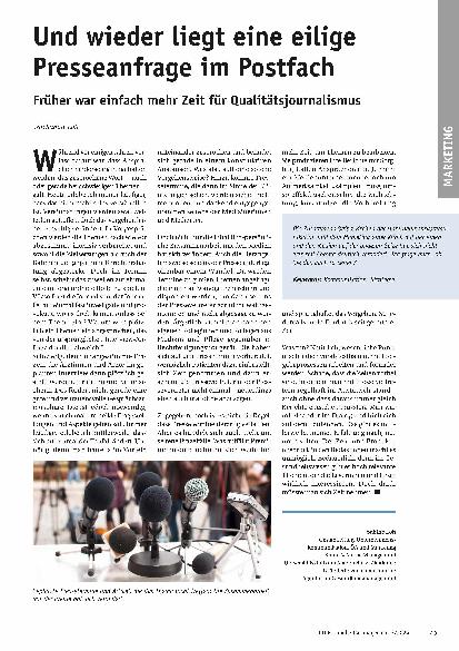 Vorschauseite 1: Und wieder liegt eine eilige Presseanfrage im Postfach. Früher war einfach mehr Zeit für Qualitätsjournalismus.