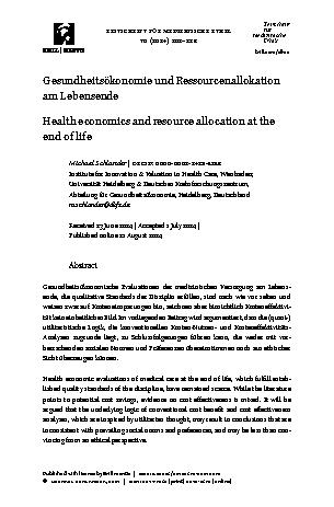 Vorschauseite 1: Gesundheitsökonomie und Ressourcenallokation am Lebensende