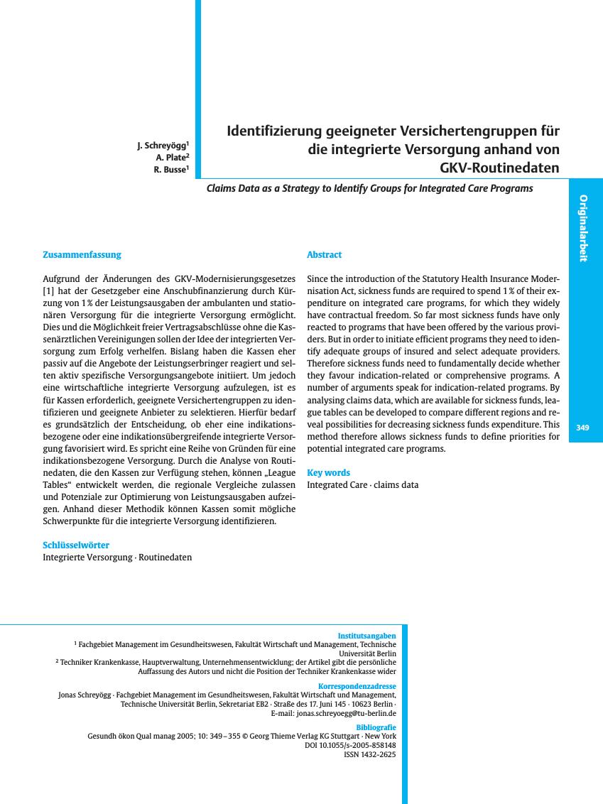 Vorschauseite 1: Identifizierung geeigneter Versichertengruppen für die integrierte Versorgung anhand von GKV-Routinedaten