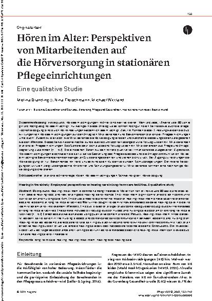 Vorschauseite 1: Hören im Alter: Perspektiven von Mitarbeitenden auf die Hörversorgung in stationären Pflegeeinrichtungen