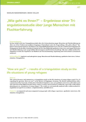 Vorschauseite 1: „Wie geht es Ihnen? “ – Ergebnisse einer Triangulationsstudie über junge Menschen mit Fluchterfahrung