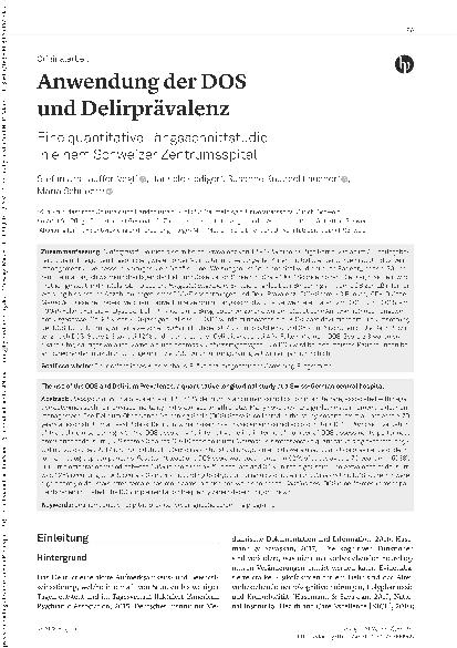 Vorschauseite 1: Anwendung der DOS und Delirprävalenz
