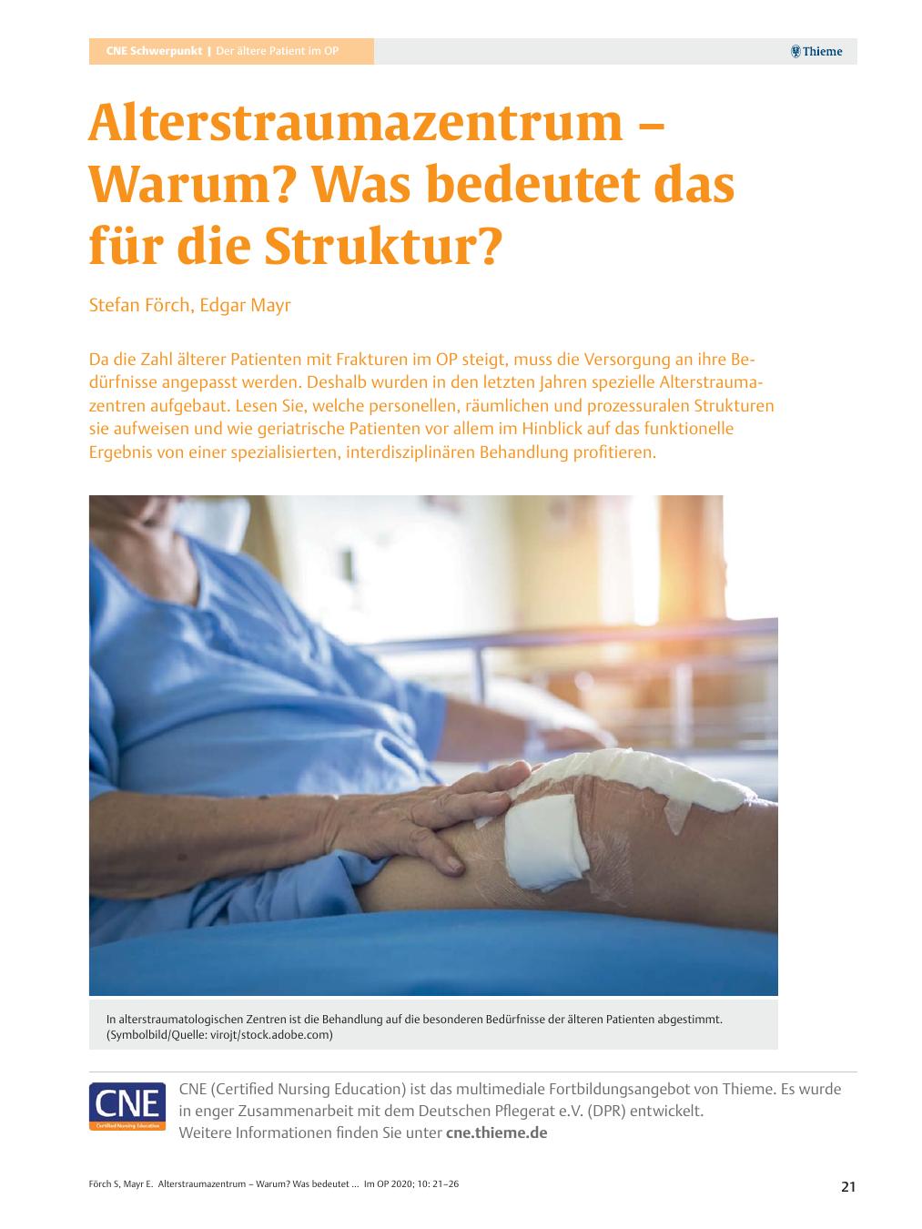 Vorschauseite 1: Alterstraumazentrum – Warum? Was bedeutet das für die Struktur?