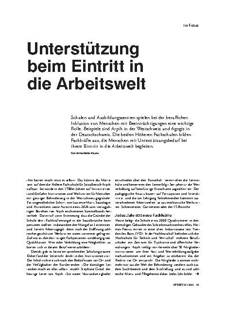Vorschauseite 1: Unterstützung beim Eintritt in die Arbeitswelt