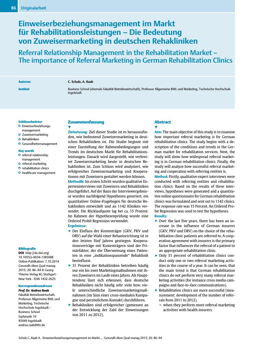 Vorschauseite 1: Einweiserbeziehungsmanagement im Markt für Rehabilitationsleistungen – Die Bedeutung von Zuweisermarketing in deutschen Rehakliniken
