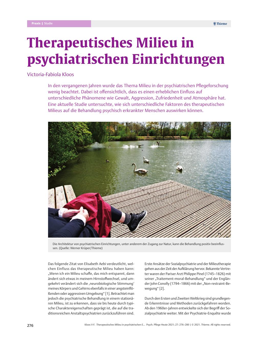 Vorschauseite 1: Therapeutisches Milieu in psychiatrischen Einrichtungen