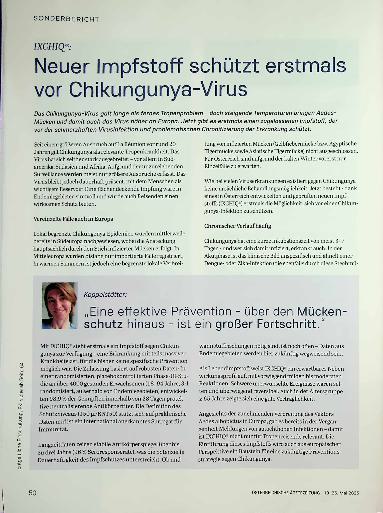 Vorschauseite 1: Neuer Impfstoff schützt erstmals vor Chikungunya-Virus