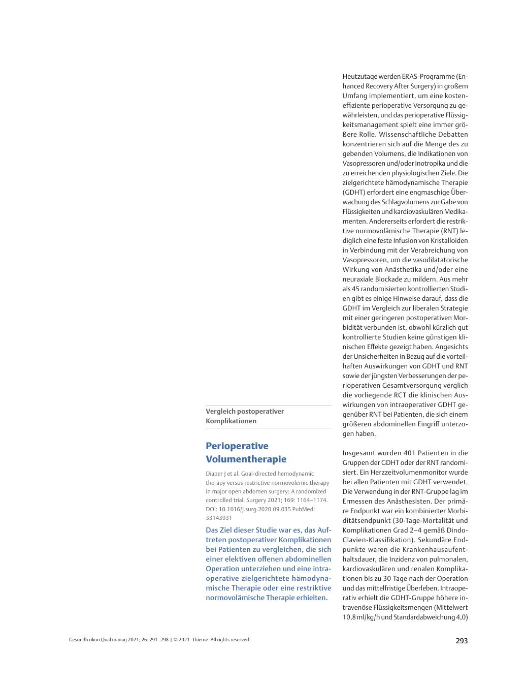 Vorschauseite 1: Vergleich postoperativer Komplikationen – Perioperative Volumentherapie