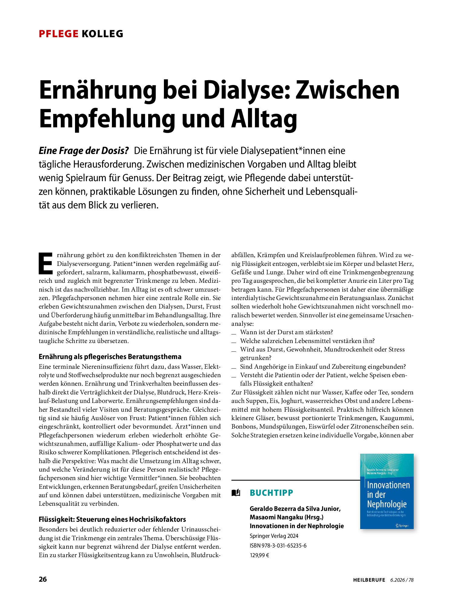 Vorschauseite 1: Ernährung bei Dialyse: Zwischen Empfehlung und Alltag