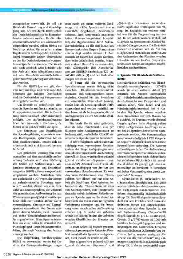 Vorschauseite 2: Aufbereitung von Händedesinfektionsmittelund Seifenspendern - Was ist sinnvoll und wirtschaftlich?