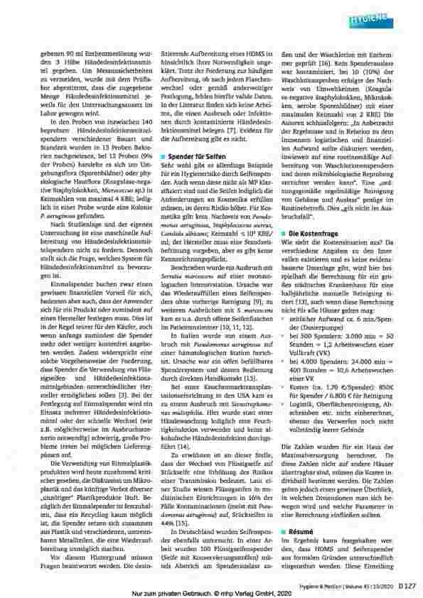 Vorschauseite 3: Aufbereitung von Händedesinfektionsmittelund Seifenspendern - Was ist sinnvoll und wirtschaftlich?