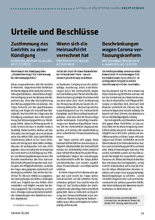 Vorschauseite 1: Urteile und Beschlüsse