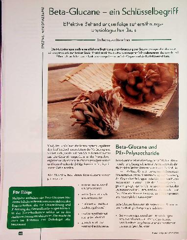 Vorschauseite 1: Beta-Glucane - ein Schlüsselbegriff. Effektive Behandlungserfolge auf ernährungsphysiologischer Basis.