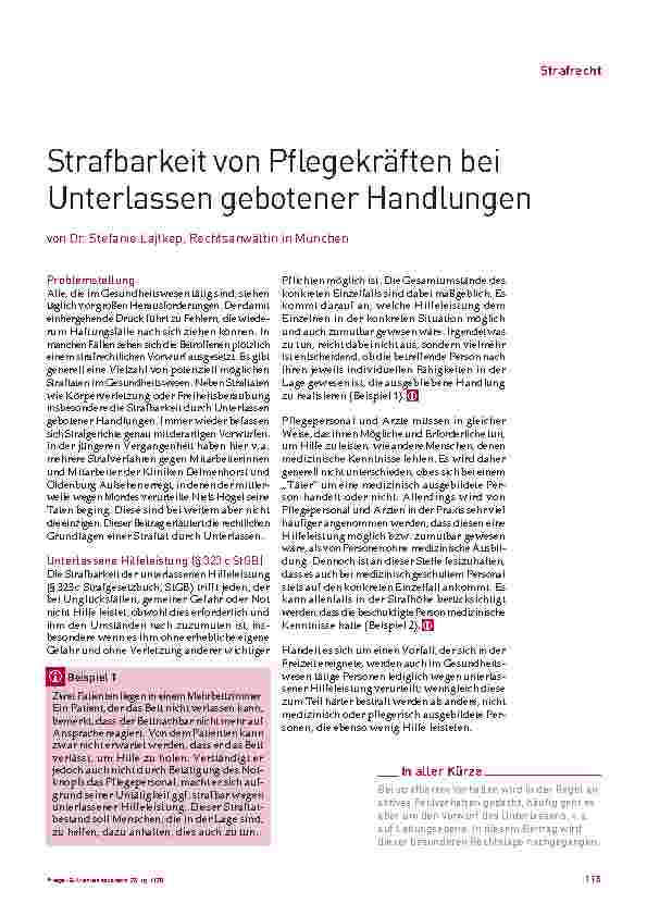 Vorschauseite 1: Strafbarkeit von Pflegekräften bei Unterlassen gebotener Handlungen