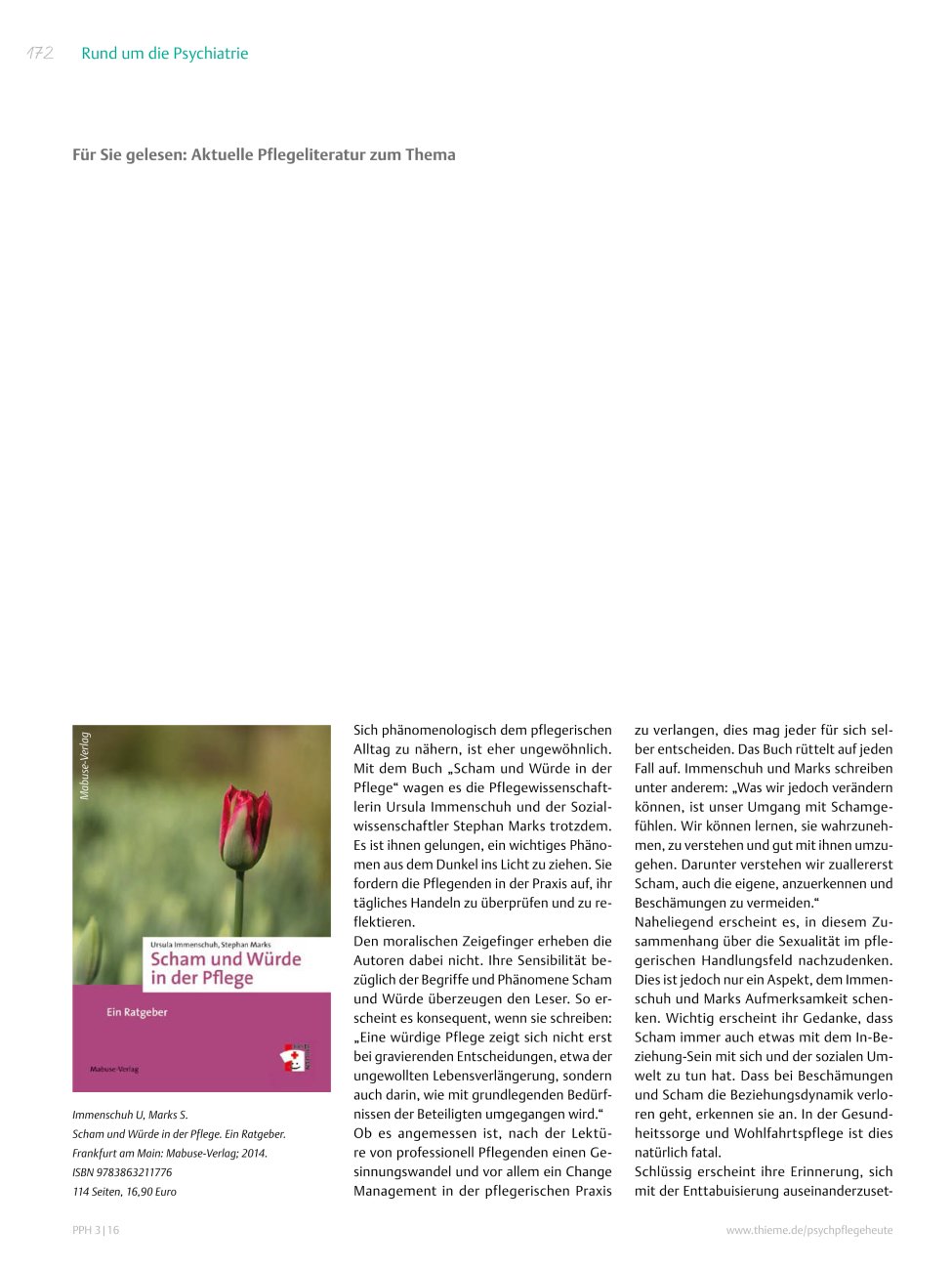 Vorschauseite 1: Für Sie gelesen: Immenschuh U, Marks S. Scham und Würde in der Pflege