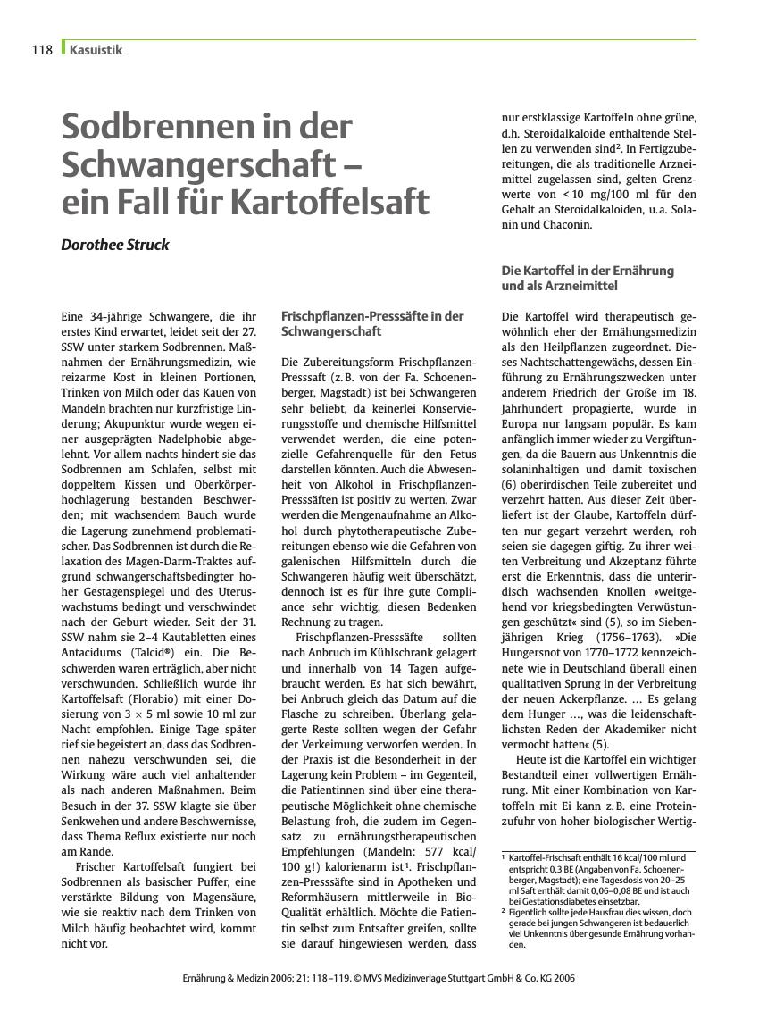 Vorschauseite 1: Sodbrennen in der Schwangerschaft - ein Fall für Kartoffelsaft