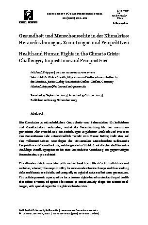 Vorschauseite 1: Gesundheit und Menschenrechte in der Klimakrise: Herausforderungen, Zumutungen und Perspektiven