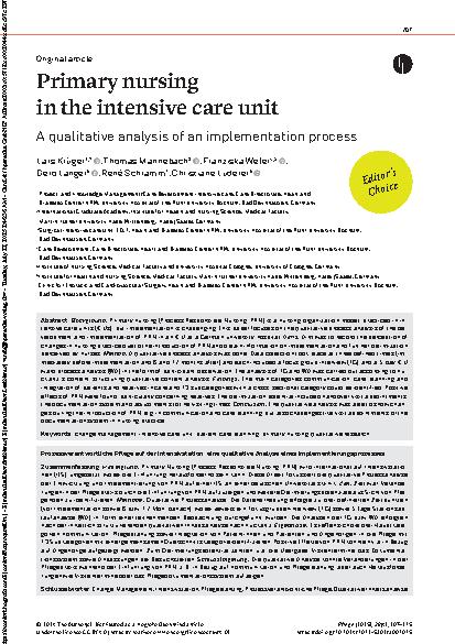 Vorschauseite 1: Primary nursing in the intensive care unit
