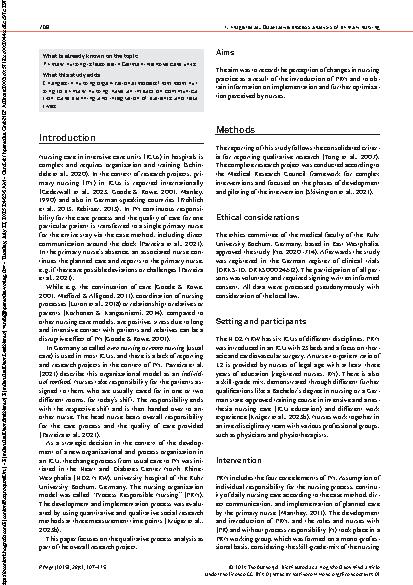 Vorschauseite 2: Primary nursing in the intensive care unit