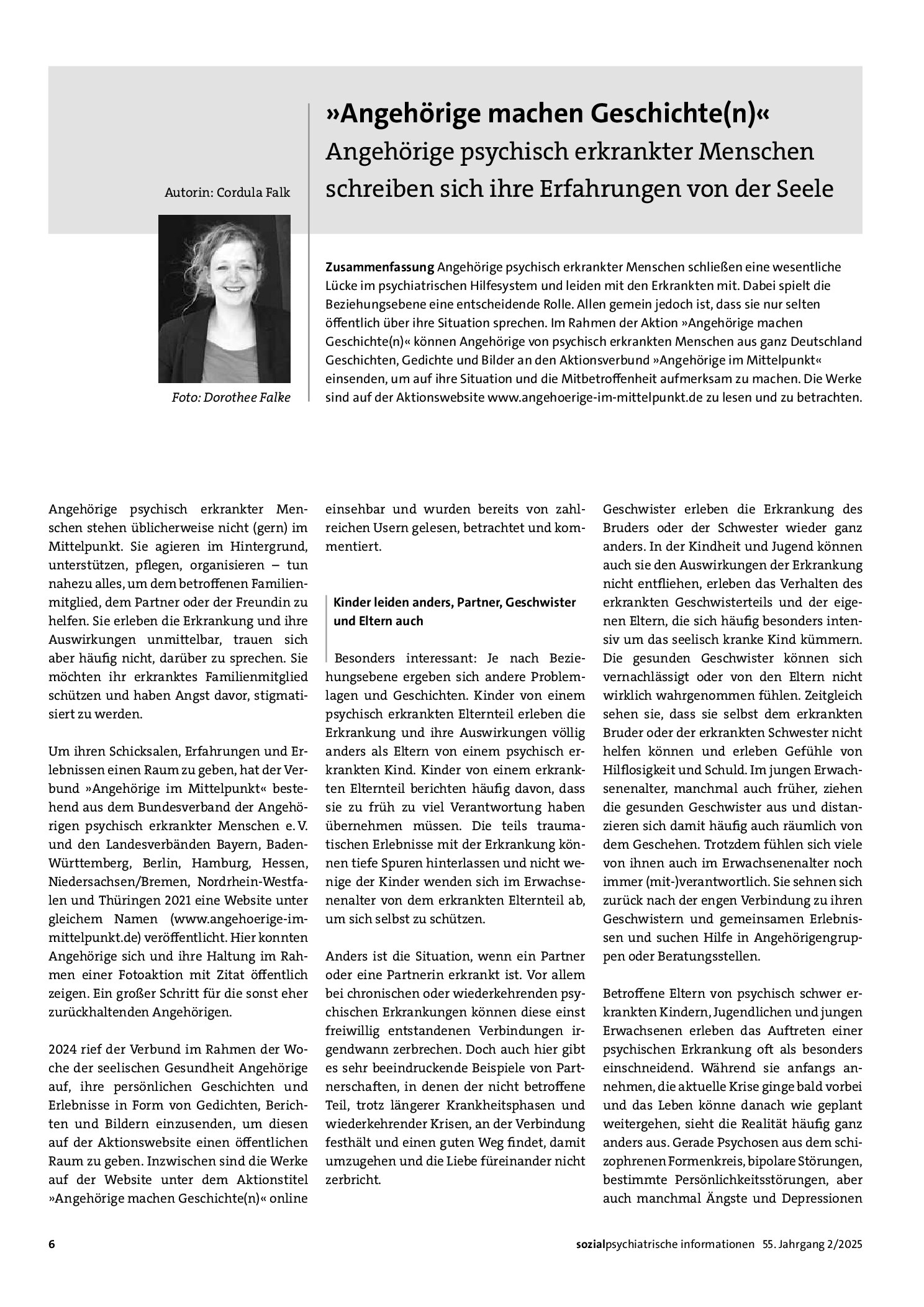 Vorschauseite 1: „Angehörige machen Geschichte(n)“: Angehörige psychisch erkrankter Menschen schreiben sich ihre Erfahrungen von der Seele
