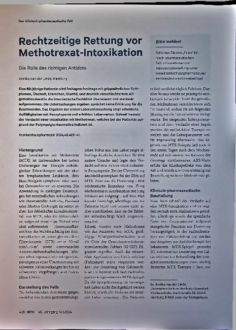 Vorschauseite 1: Rechtzeitige Rettung vor Methotrexat-Intoxikation