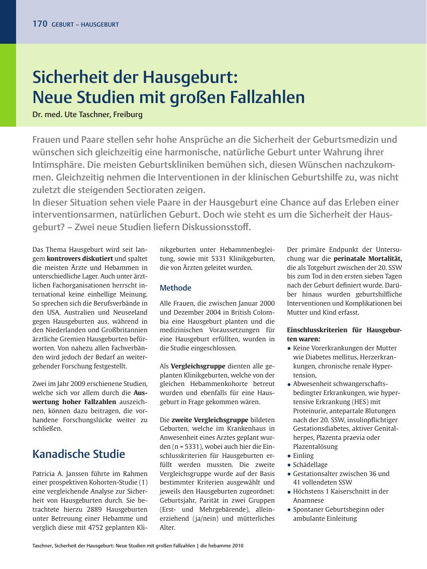 Vorschauseite 1: Sicherheit der Hausgeburt: Neue Studien mit großen Fallzahlen