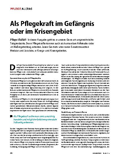 Vorschauseite 1: Als Pflegekraft im Gefängnis oder im Krisengebiet.
