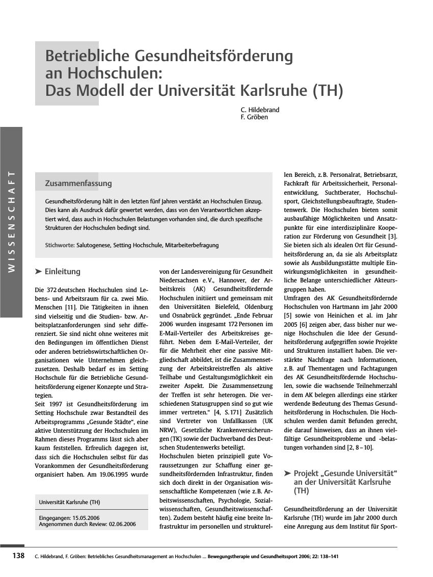 Vorschauseite 1: Betriebliche Gesundheitsförderung an Hochschulen: Das Modell der Universität Karlsruhe (TH)