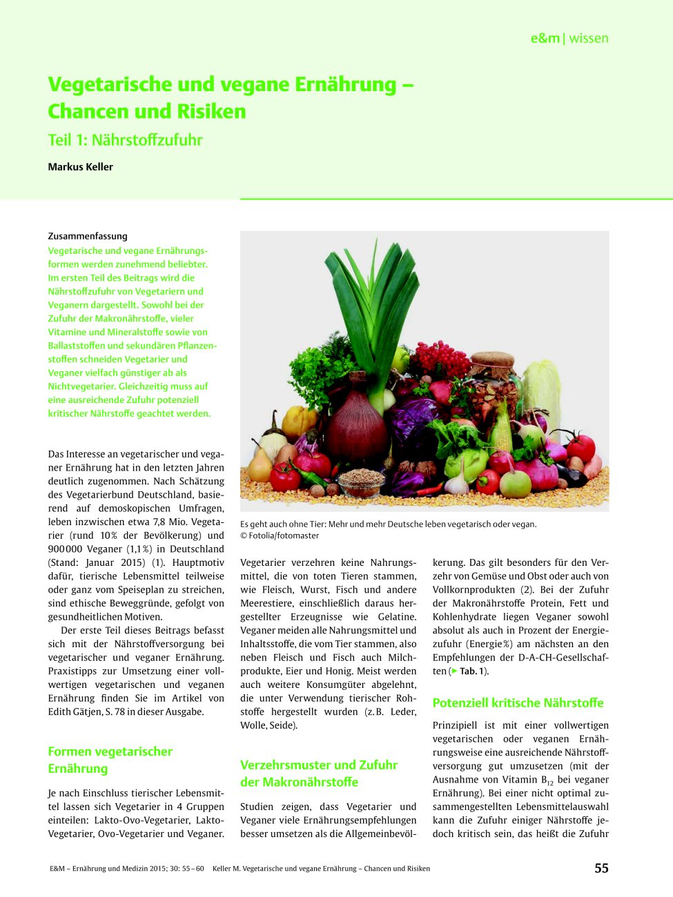 Vorschauseite 1: Vegetarische und vegane Ernährung – Chancen und Risiken