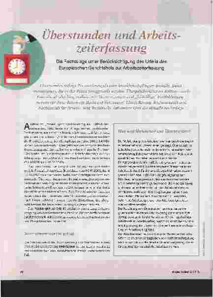 Vorschauseite 1: Überstunden und Arbeitszeiterfassung. Die Rechtslage unter Berücksichtigung des Urteils des Europäischen Gerichtshofs zur Arbeitszeiterfassung.